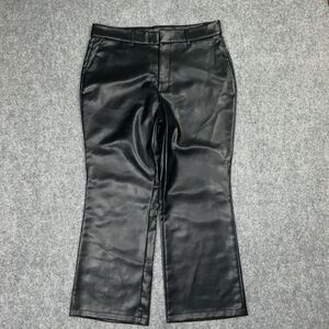 Bagatelle Pants Womens Size L Black Faux Leather Wide Leg Crop Biker Rock